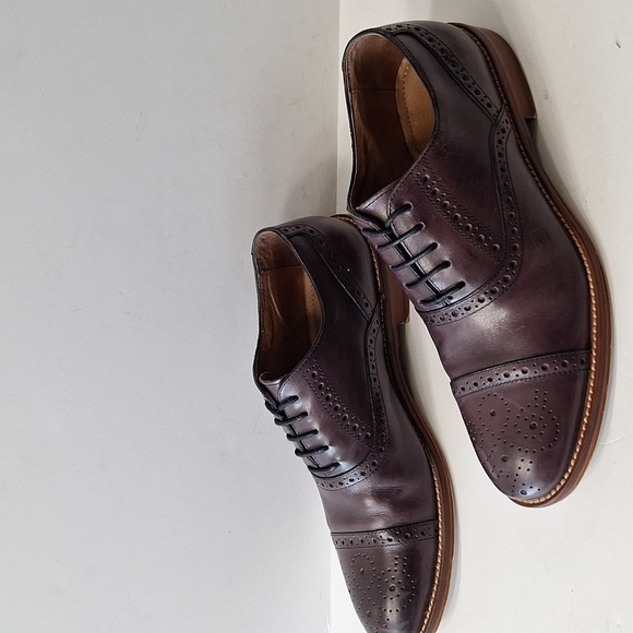Johnston & Murphy Burgundy Italian Calfskin Conard Preppy Wingtip Oxfords Size 8 - Picture 4 of 12